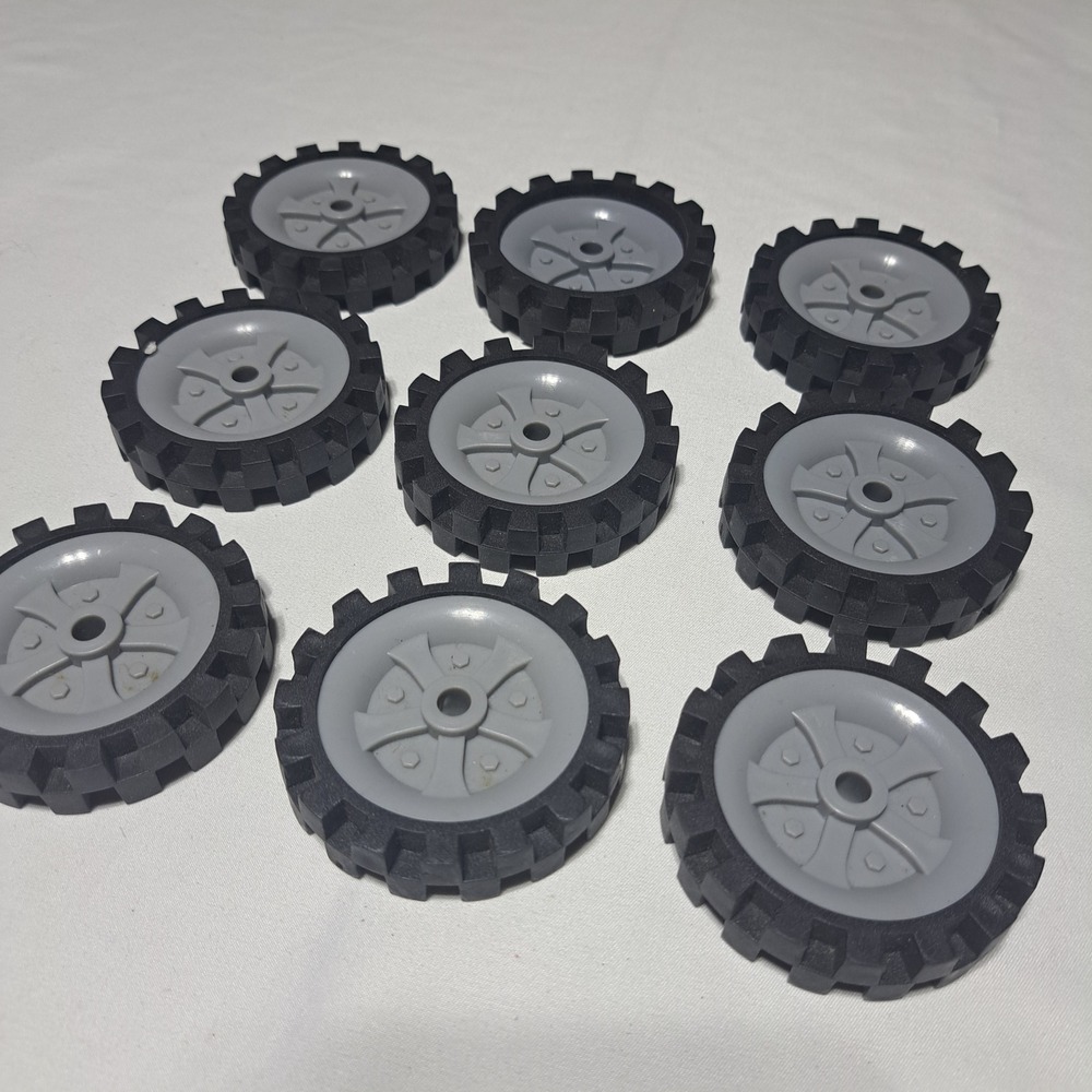Knex 2.5"‎ Medium Wheels Lot of 9 Gray Hub Black Rubber Tread Replacement Parts